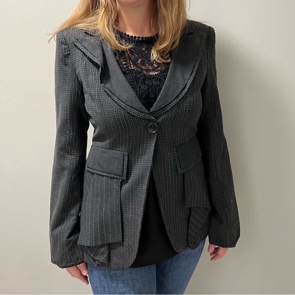 Nanette Lepore Gray Pin Stripe Single Button Blazer Jacket  10 - Picture 3 of 12